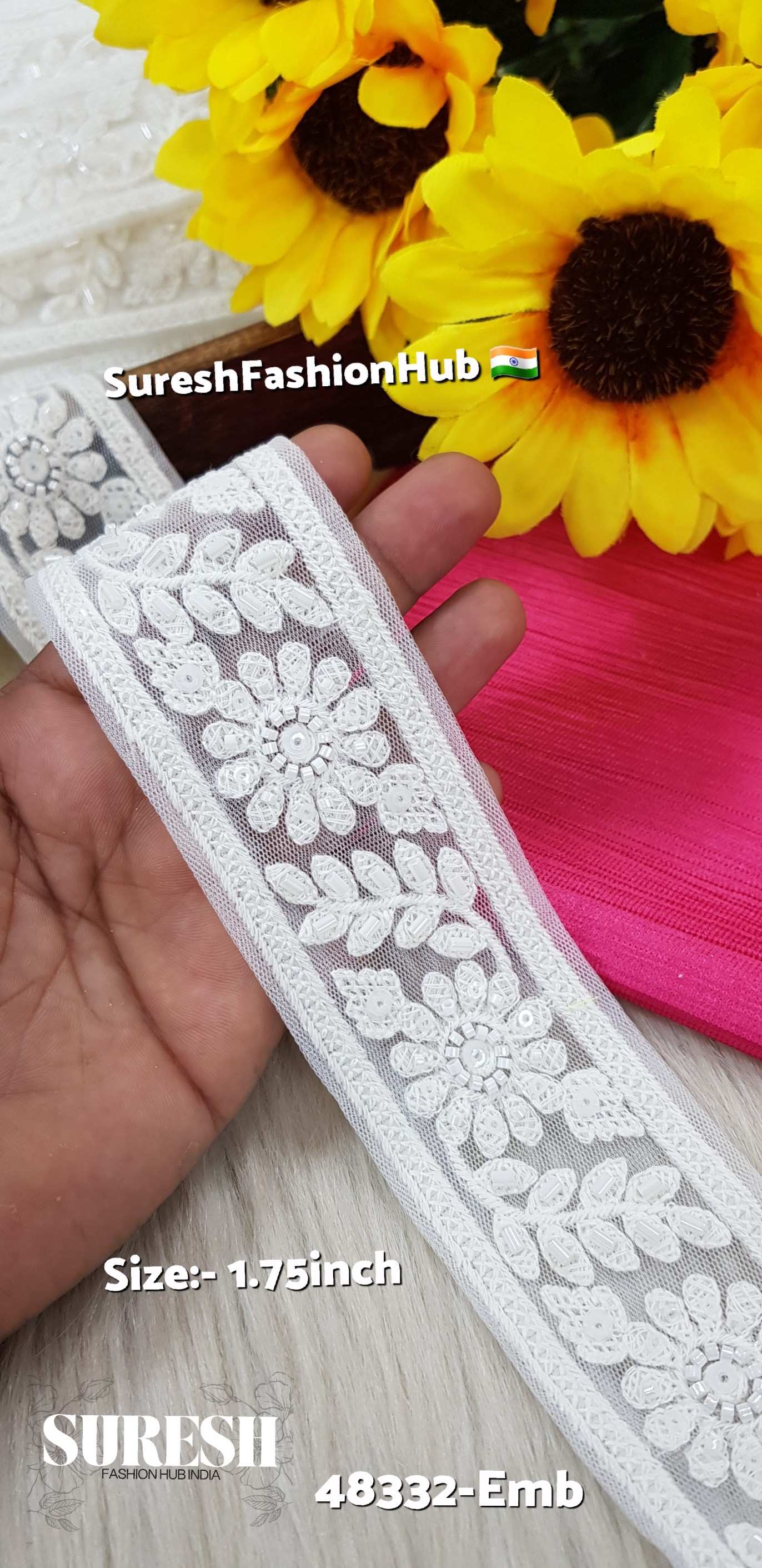White to White Floral Net Embroidery Lace – 48332-Emb