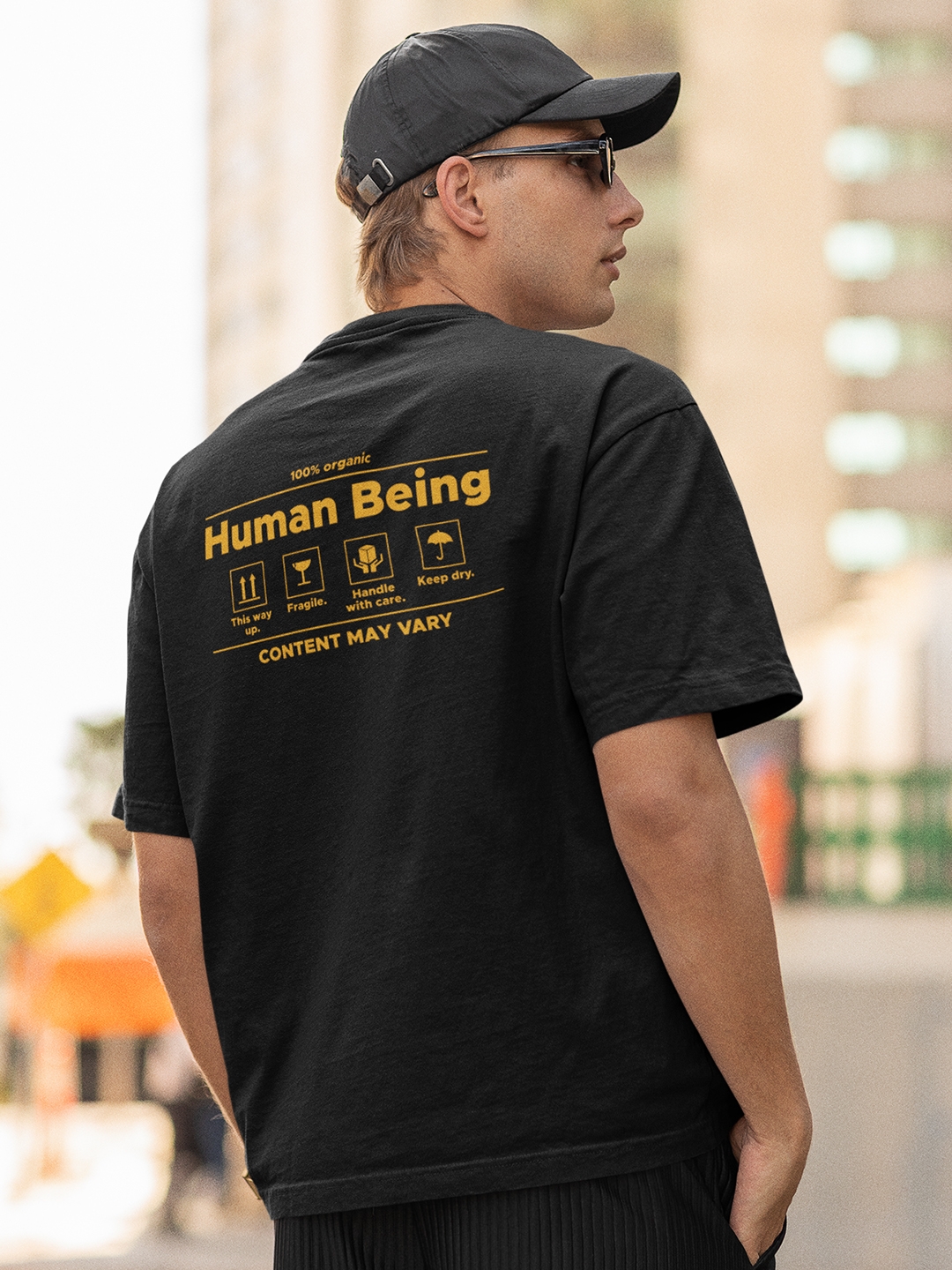 creativeideas.store | 100% Human Being Front & Back Printed Black Oversized Tshirt 0