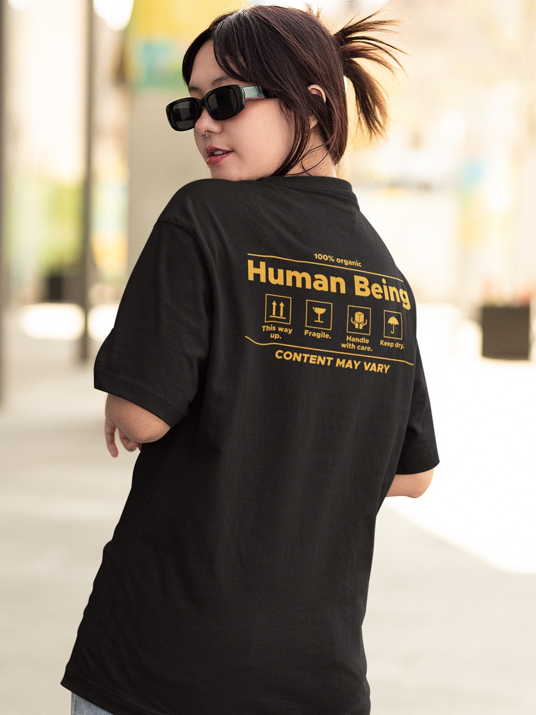 creativeideas.store | 100% Human Being Front & Back Printed Black Oversized Tshirt 0