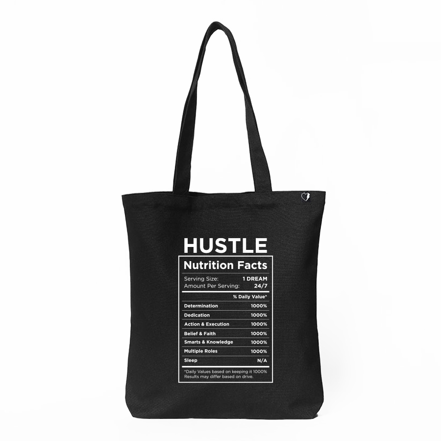 creativeideas.store | Hustle Nutrition Fact Black Tote Bag 0