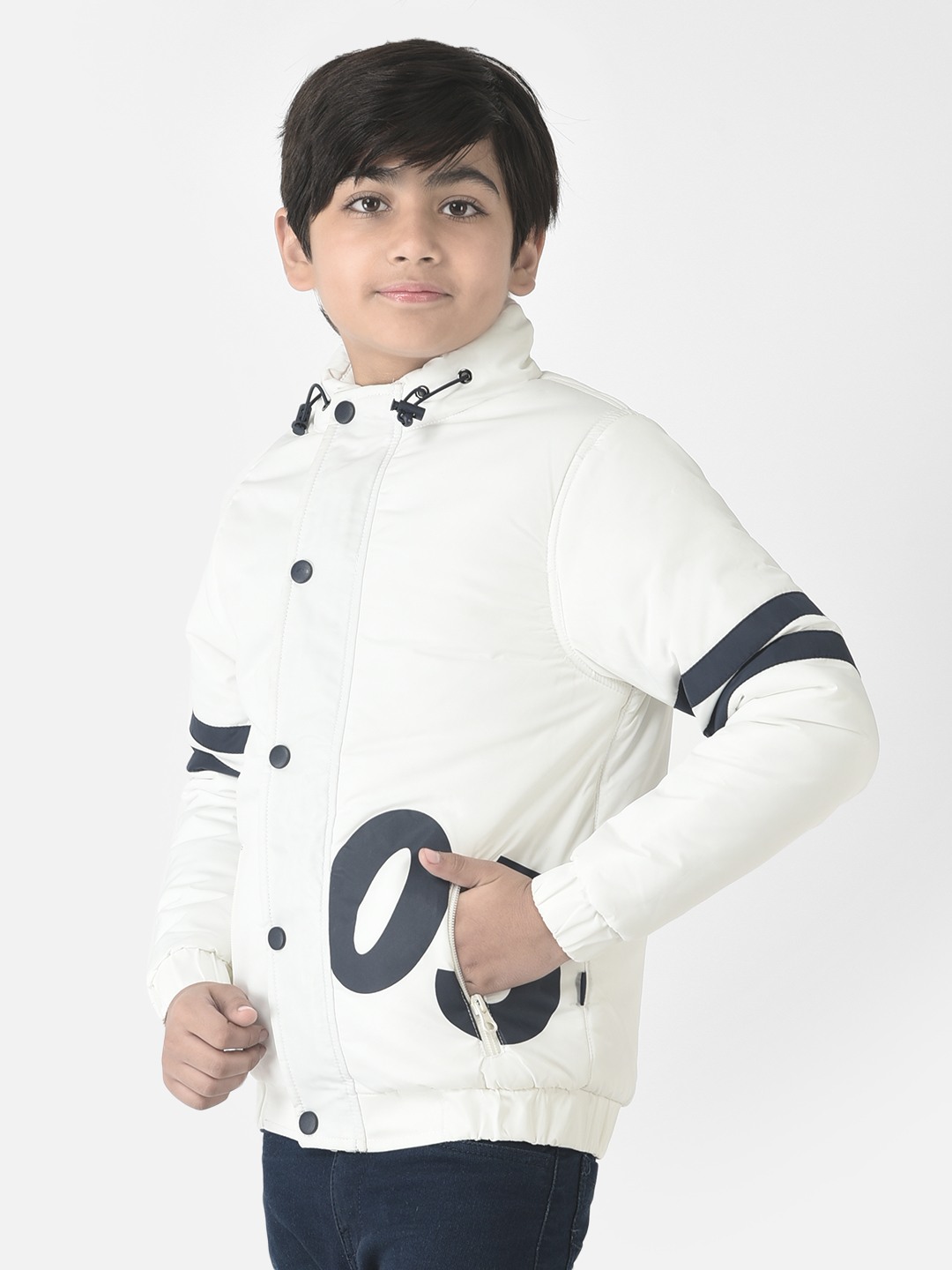 Crimsoune Club Boys White Padded Varsity Jacket