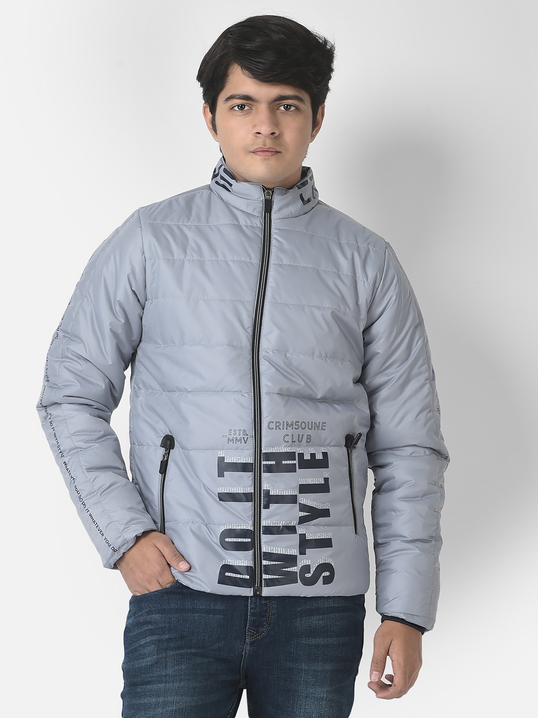 Crimsoune Club Boys Light Grey Padded Typographic Jacket