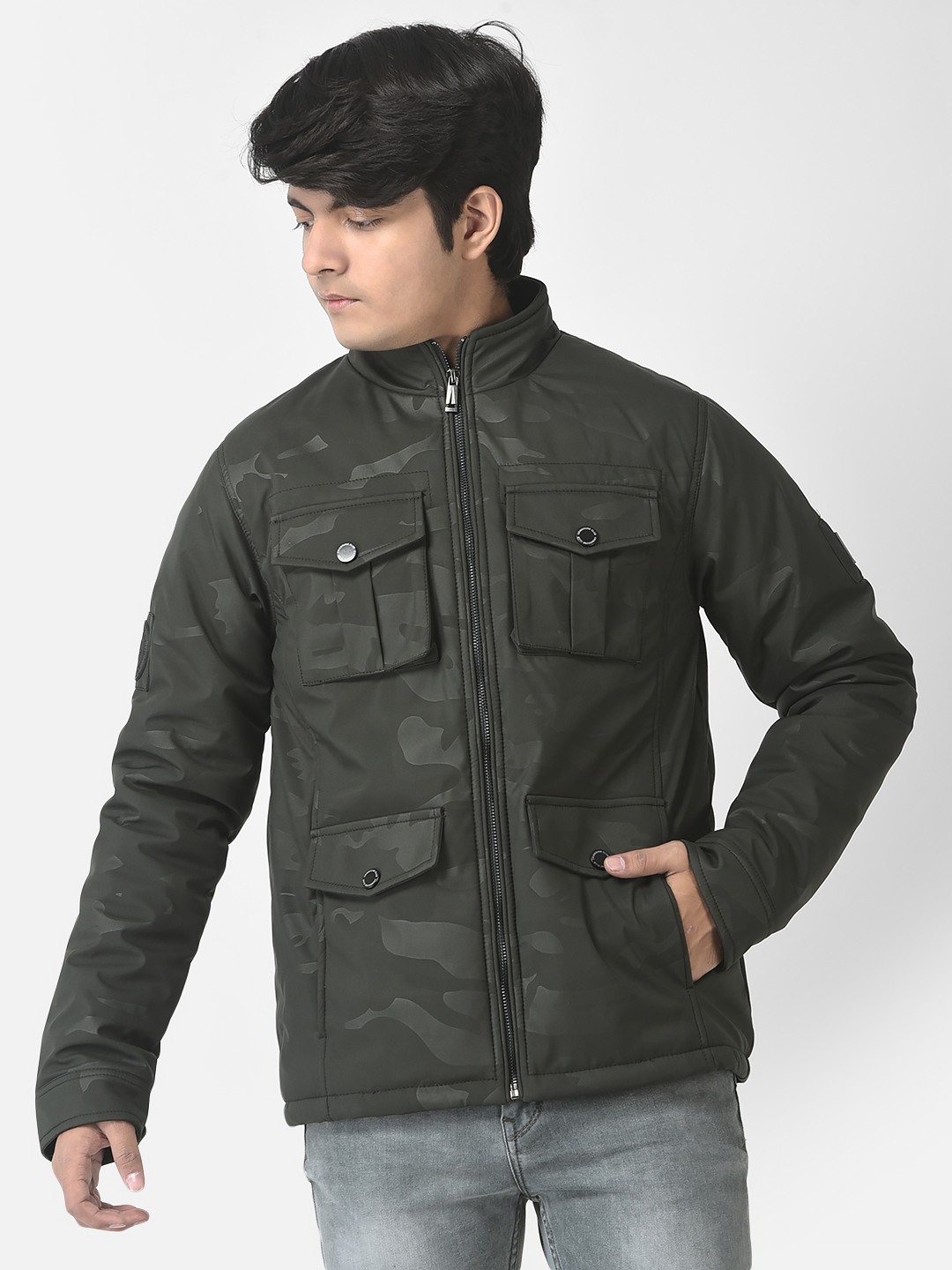 Crimsoune Club Boys Olive Camouflage Bomber Jacket