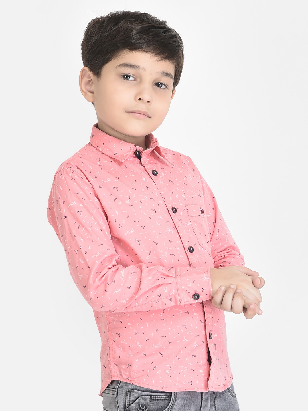Crimsoune Club Boy Pink Shirt in Floral Print 