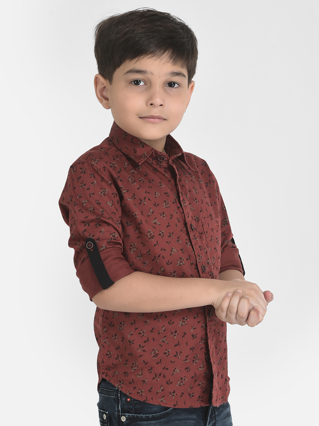 Crimsoune Club Boy Maroon Floral Shirt