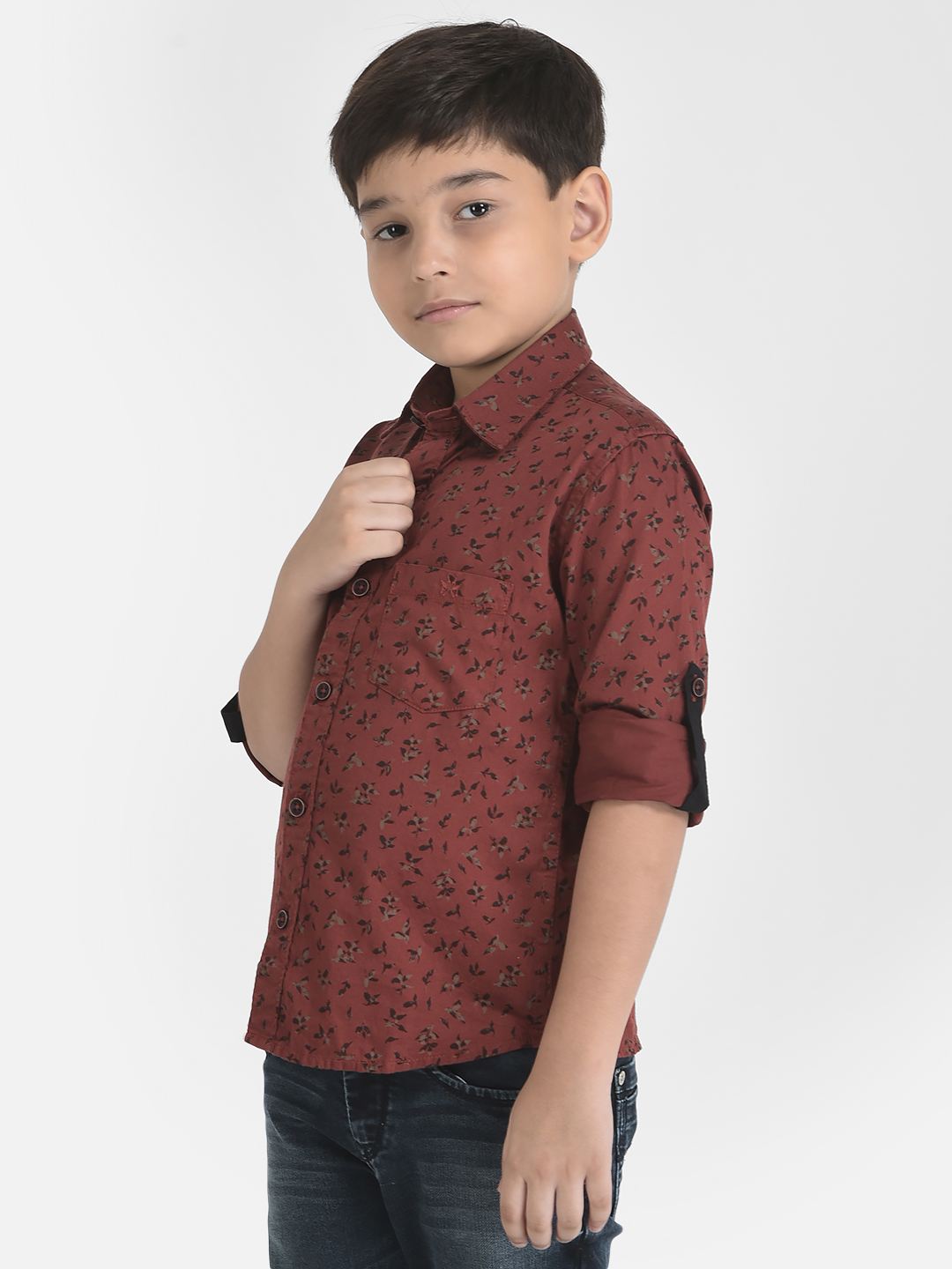 Crimsoune Club Boy Maroon Floral Shirt