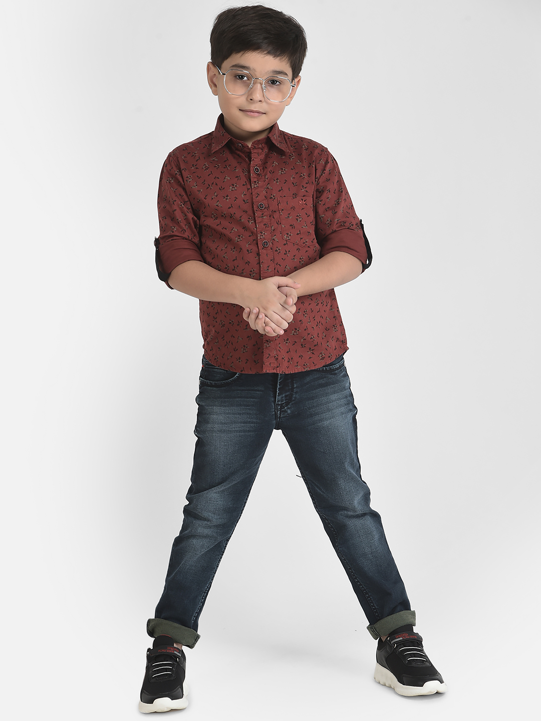 Crimsoune Club Boy Maroon Floral Shirt