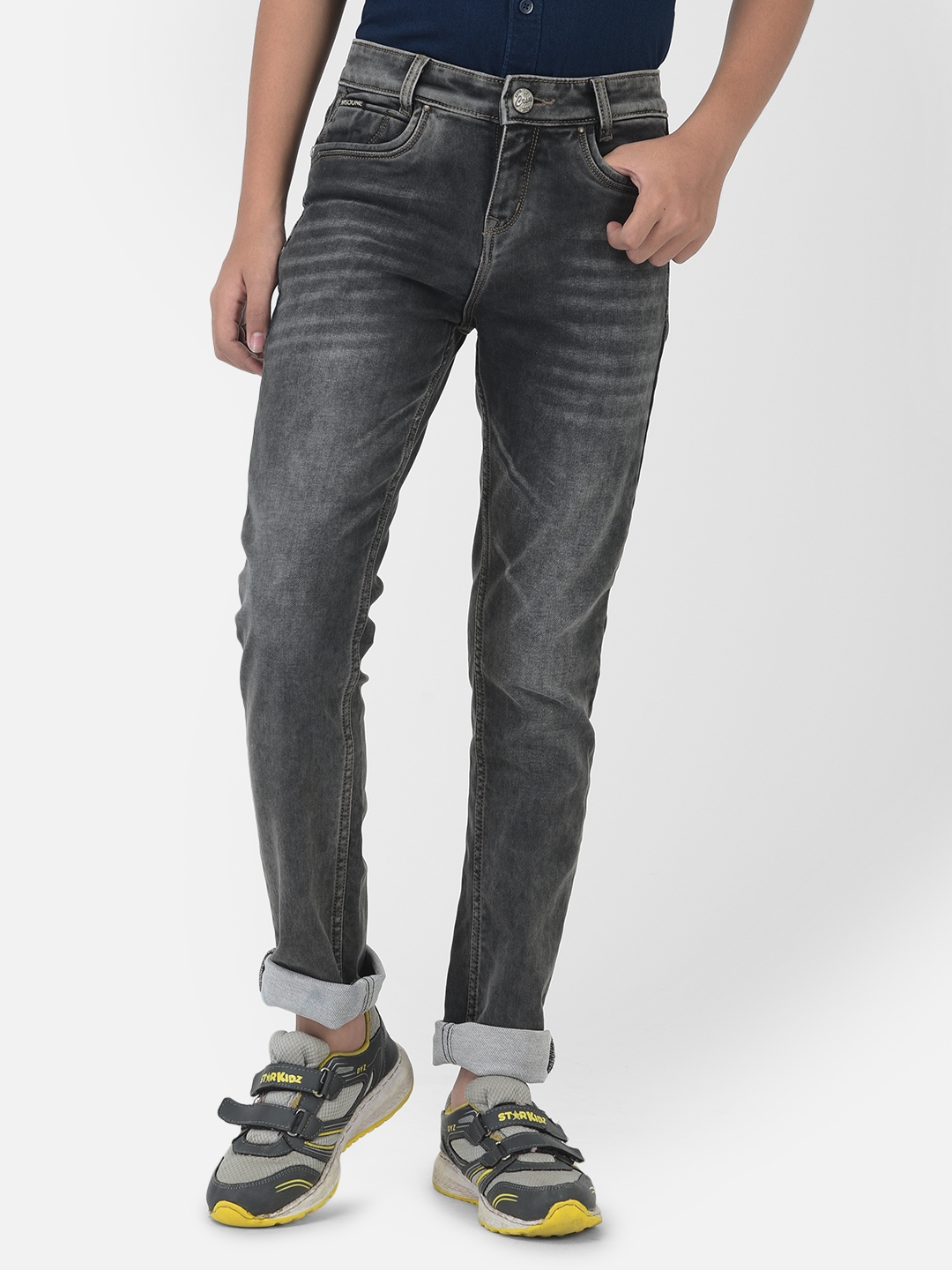 Crimsoune Club | Crimsoune Club Boy Grey Solid Light Fade Jeans 0