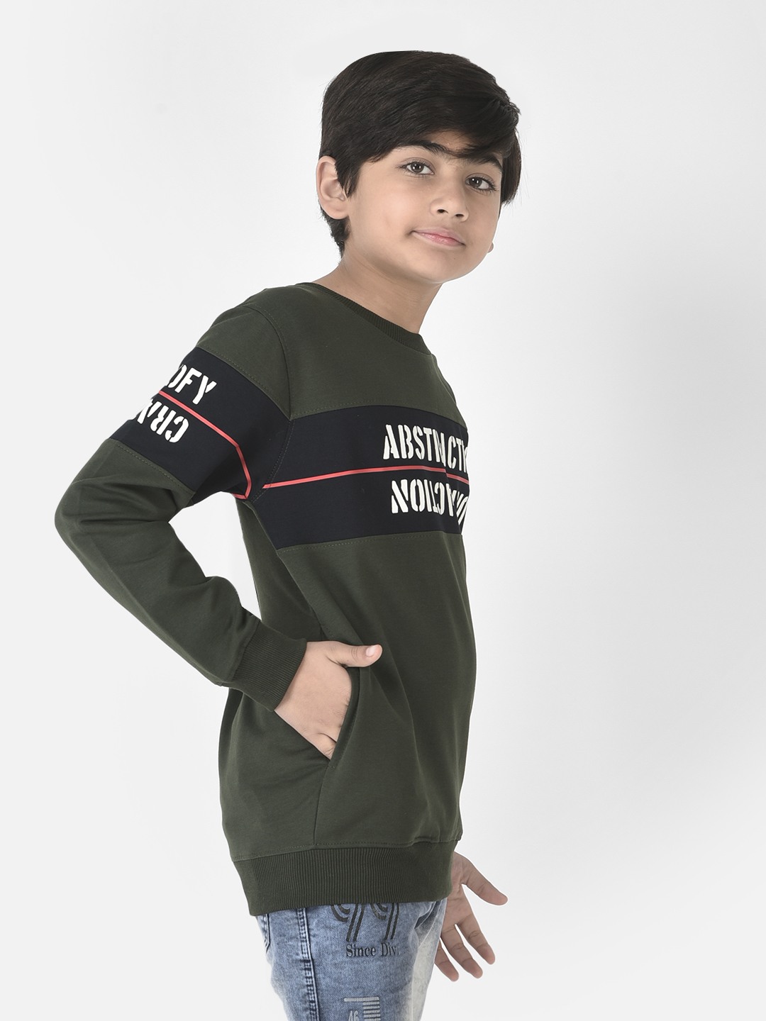 Crimsoune Club Boys Olive Green Distraction Sweatshirt