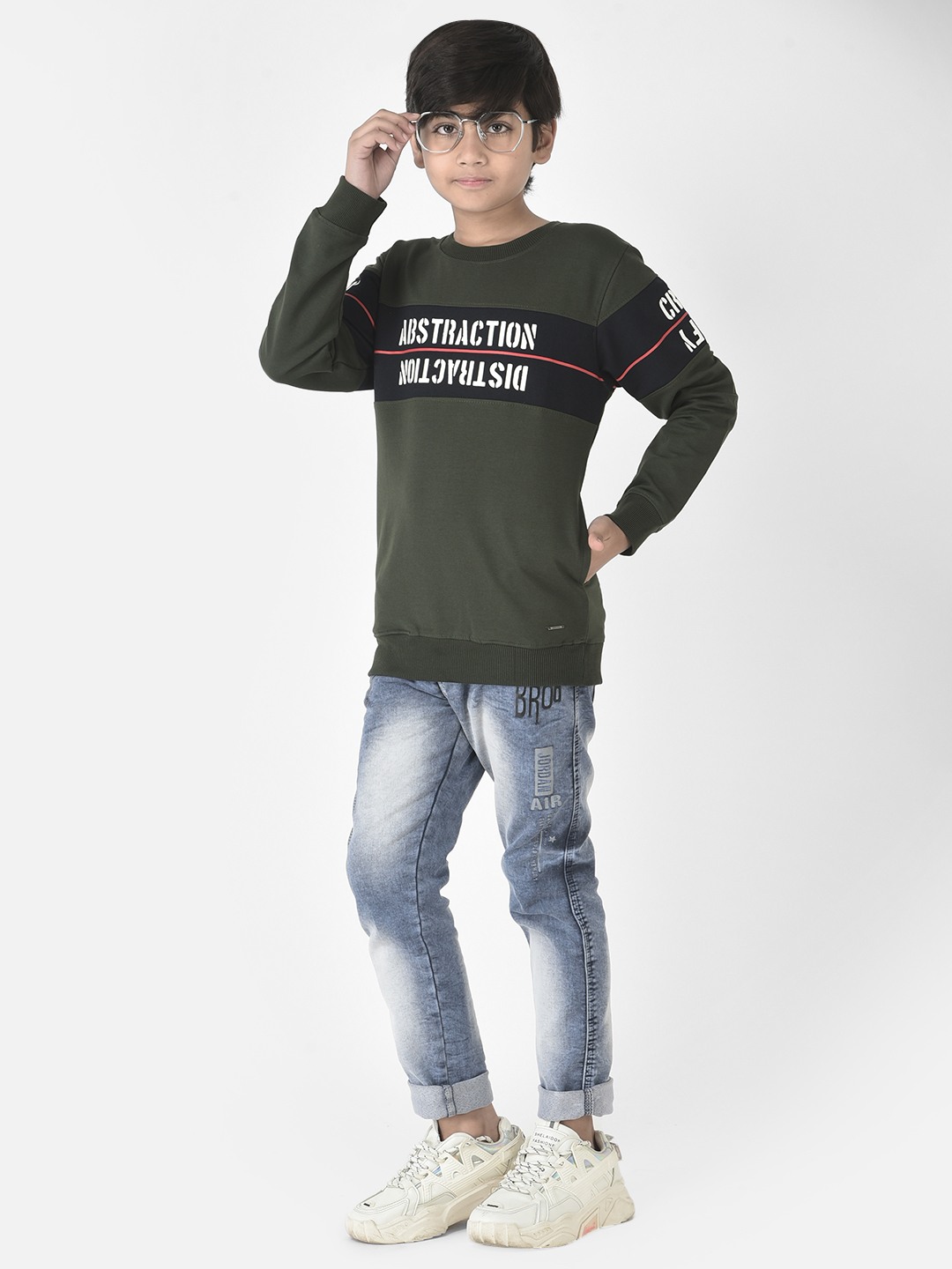 Crimsoune Club Boys Olive Green Distraction Sweatshirt