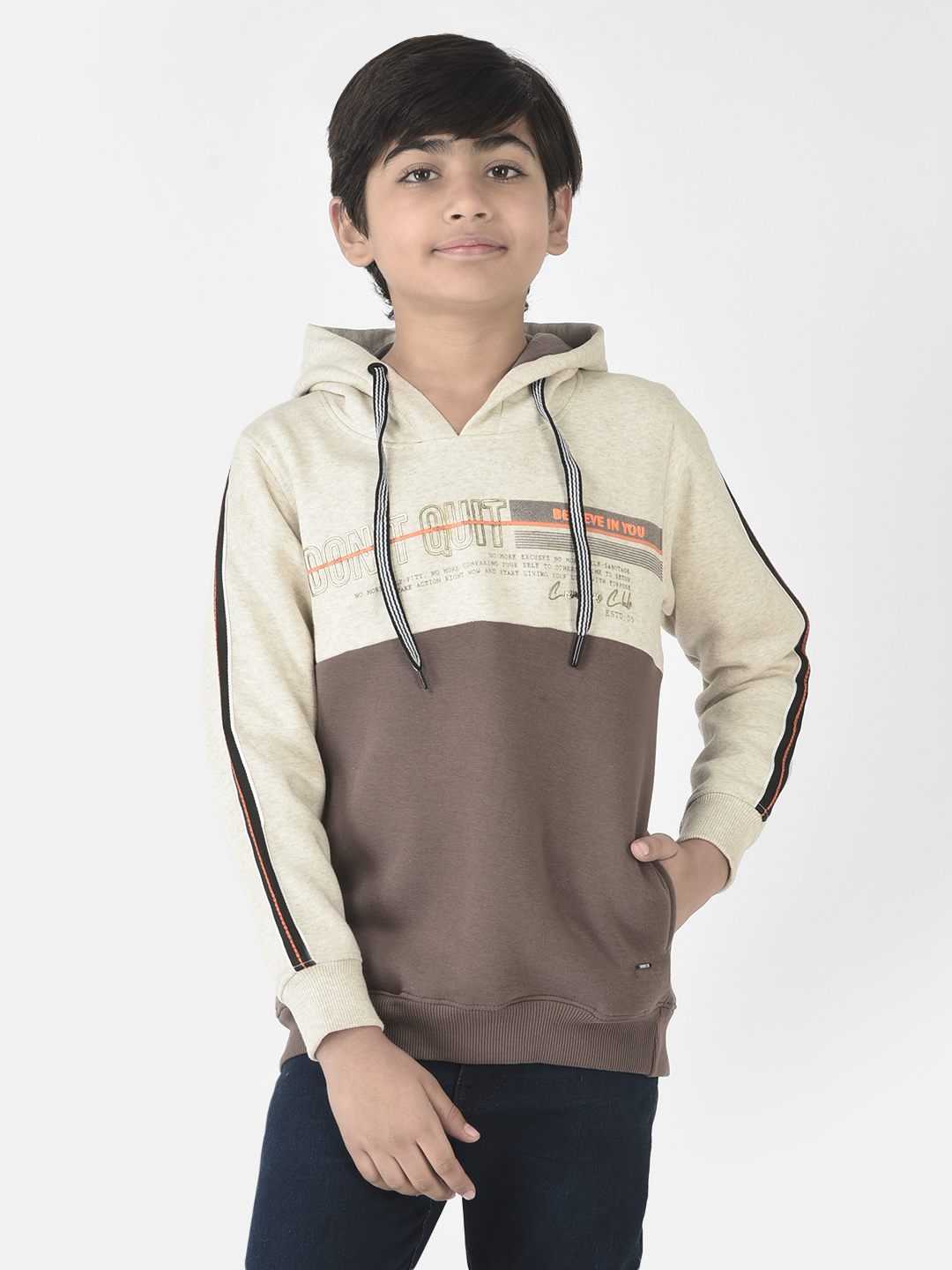 Crimsoune Club Boys Dusty Brown Colour Blocked Hoodie