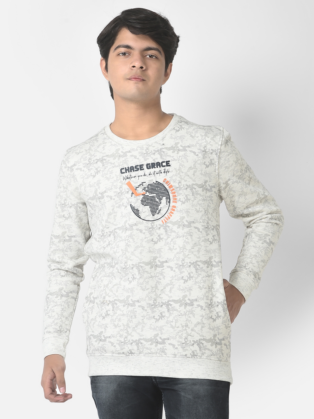 Crimsoune Club | Crimsoune Club Boys Grey Melange Globe Sweatshirt 0