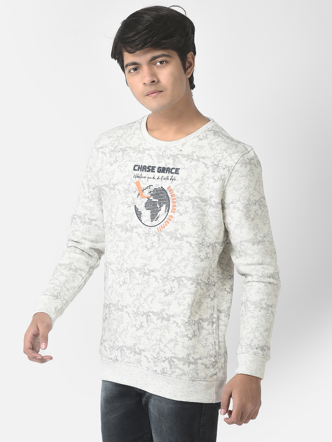 Crimsoune Club | Crimsoune Club Boys Grey Melange Globe Sweatshirt 2