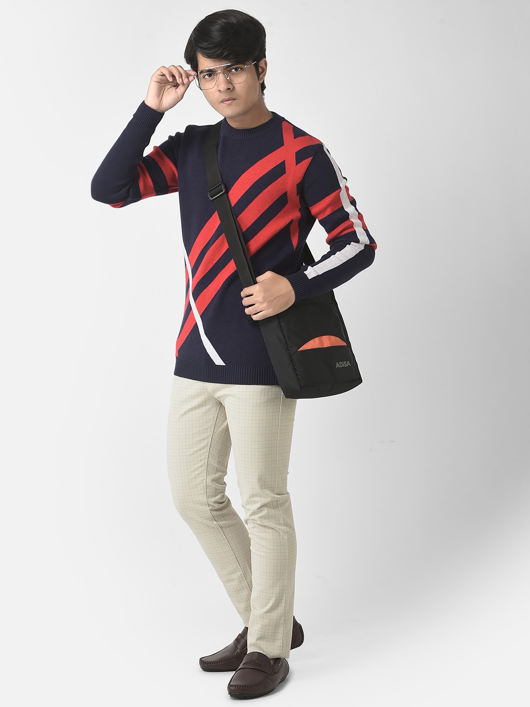 Crimsoune Club Boys Navy Blue Graphic Striped Sweater