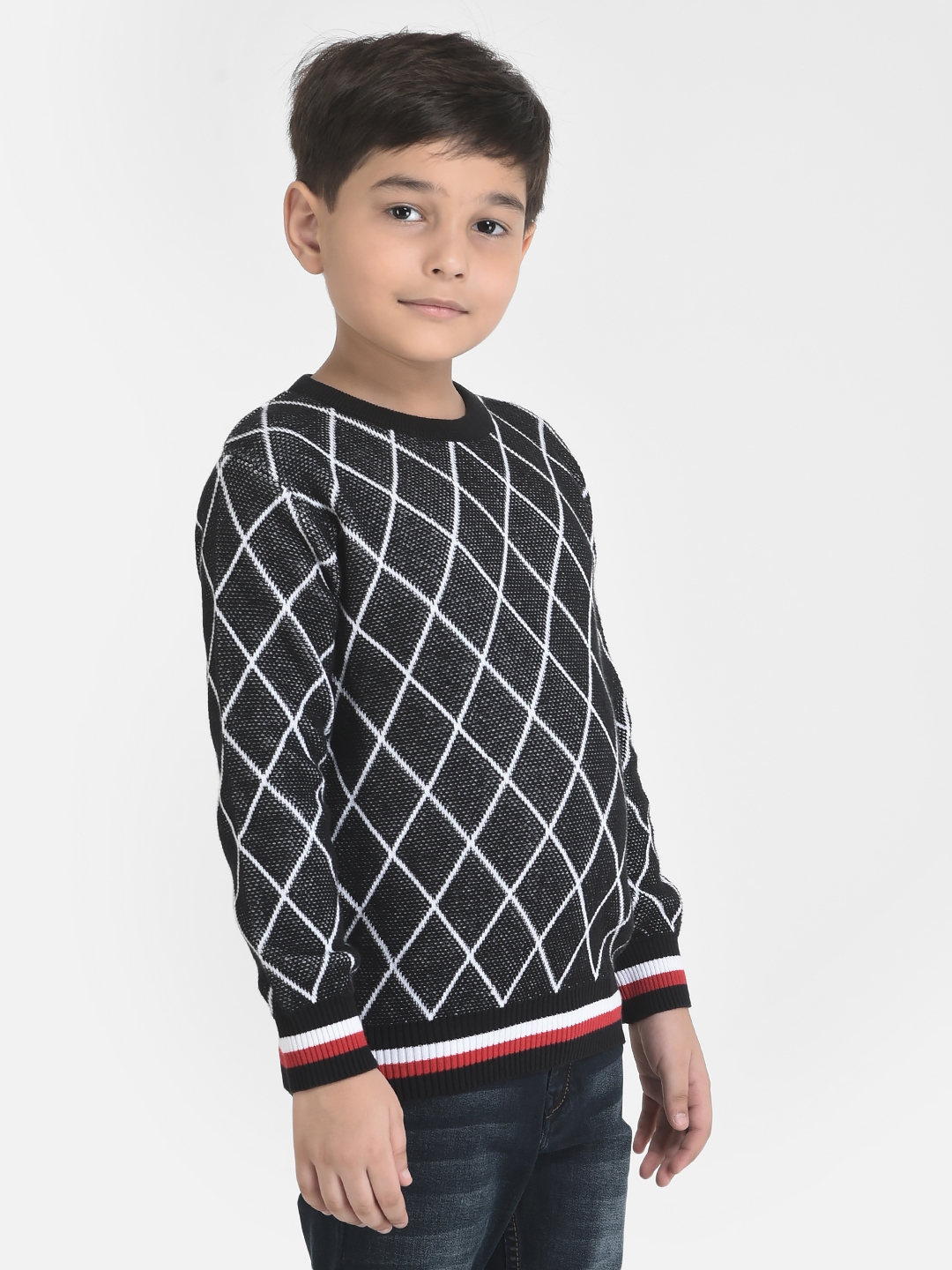 Crimsoune Club | Crimsoune Club Boy Grey Diagonal Grid Sweater 2