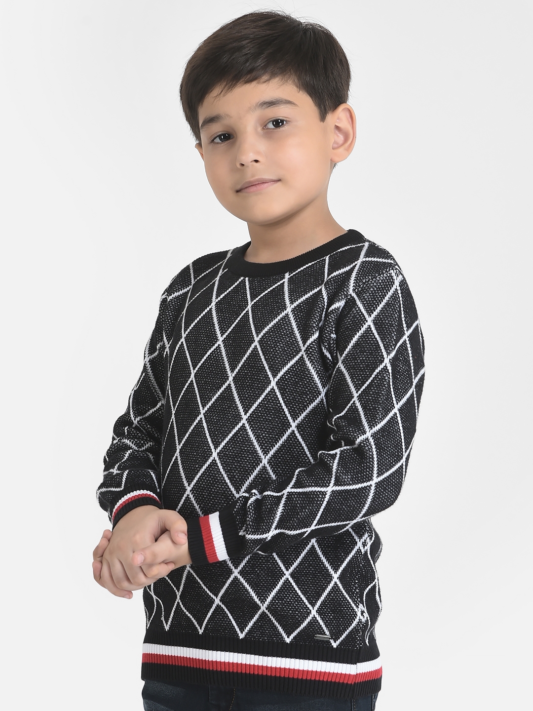 Crimsoune Club | Crimsoune Club Boy Grey Diagonal Grid Sweater 3