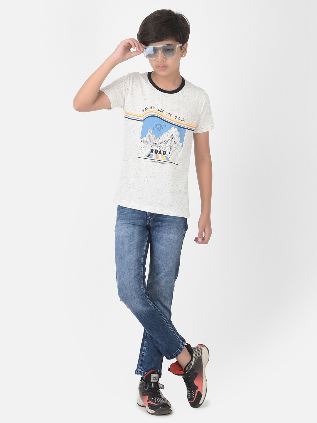 Crimsoune Club | Crimsoune Club Boy White Printed Round Neck T-shirt 4