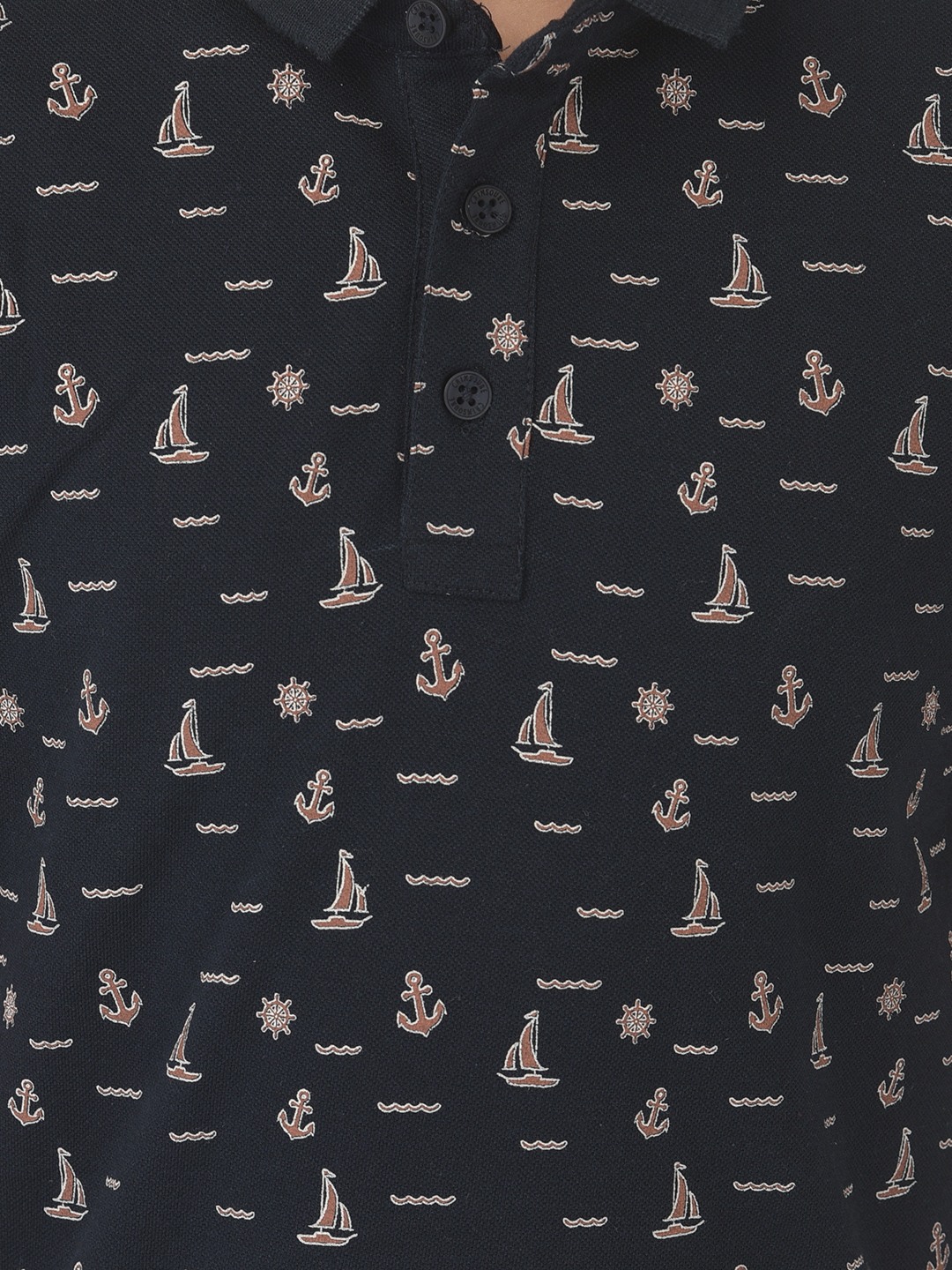 Crimsoune Club Boy Navy Blue Printed Polo T-shirt
