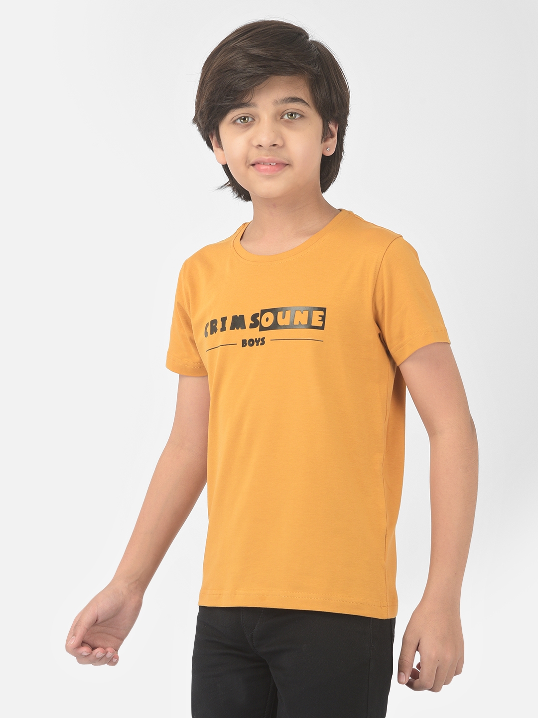 Crimsoune Club Boy Mustard Printed Round Neck T-shirt