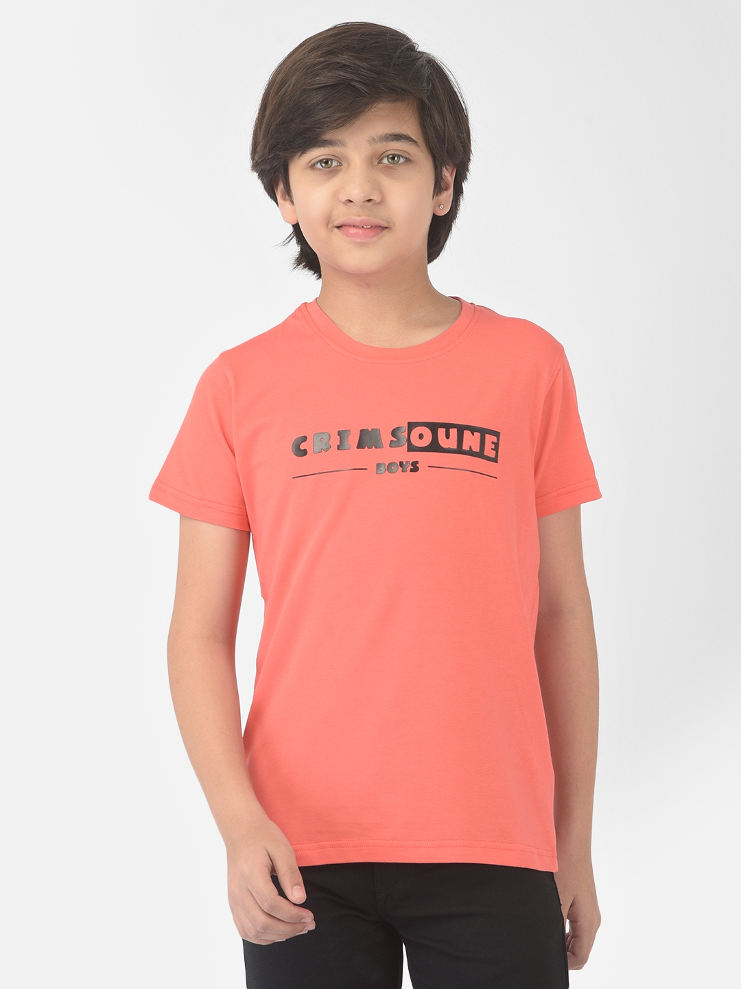 Crimsoune Club Boy Pink Printed Round Neck T-shirt