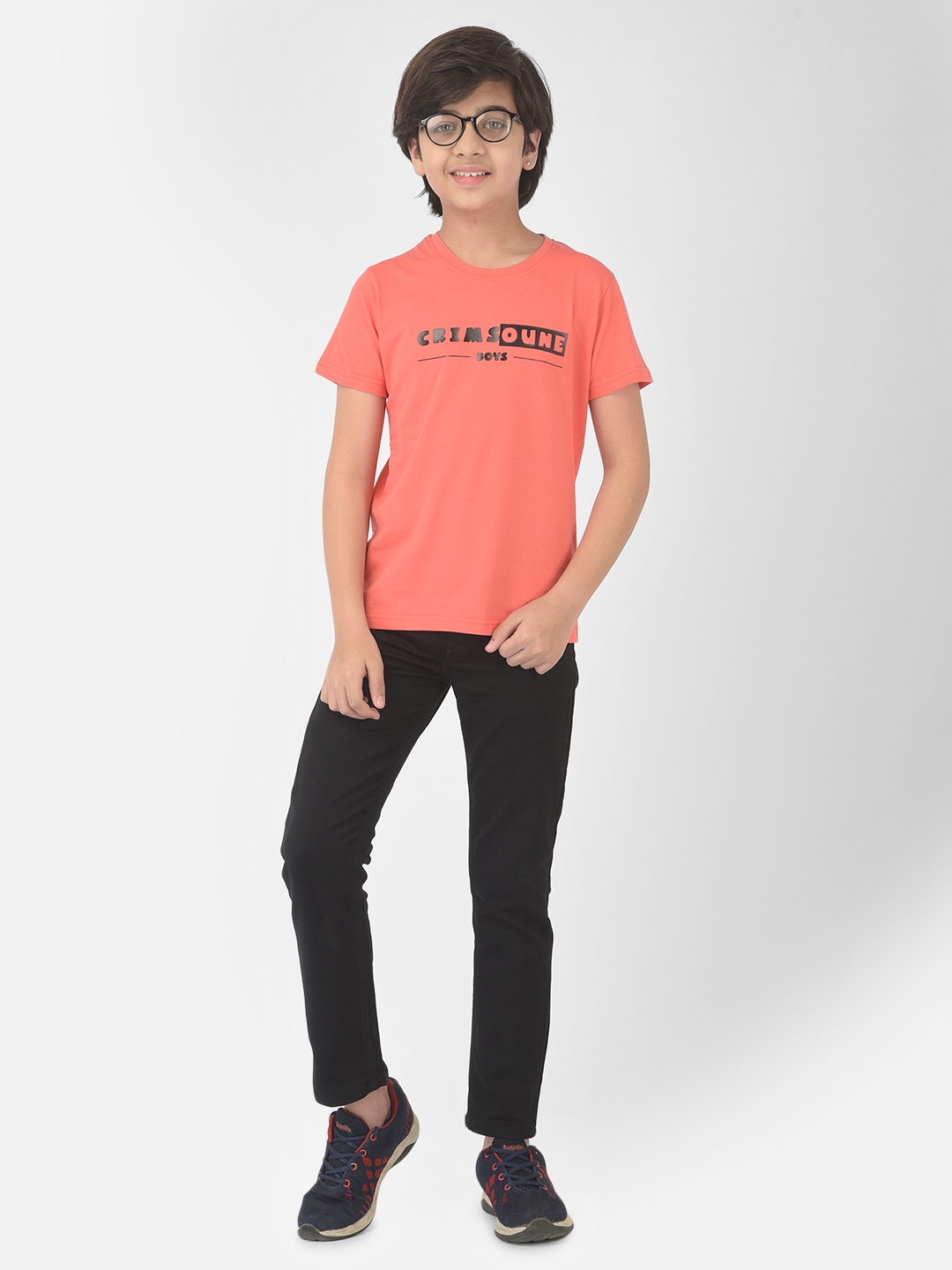 Crimsoune Club | Crimsoune Club Boy Pink Printed Round Neck T-shirt 4