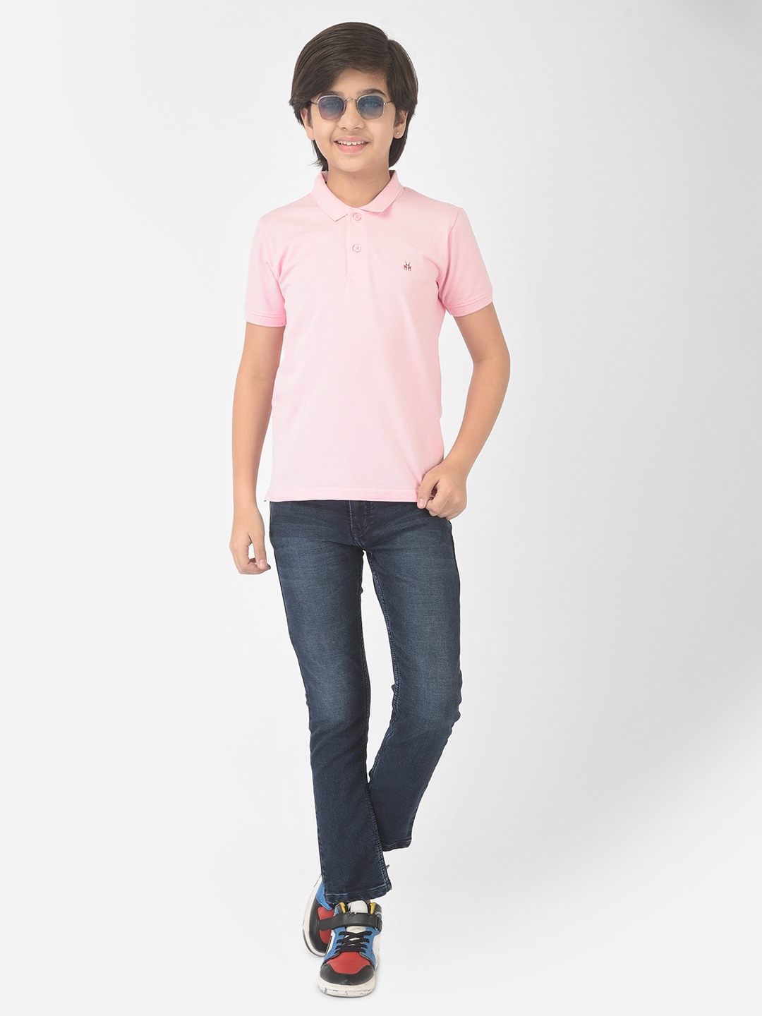 Crimsoune Club Boy Pink Solid Polo T-shirt