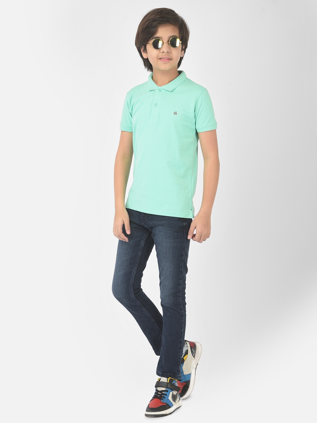 Crimsoune Club | Crimsoune Club Boy Mint Green Solid Polo T-shirt 4