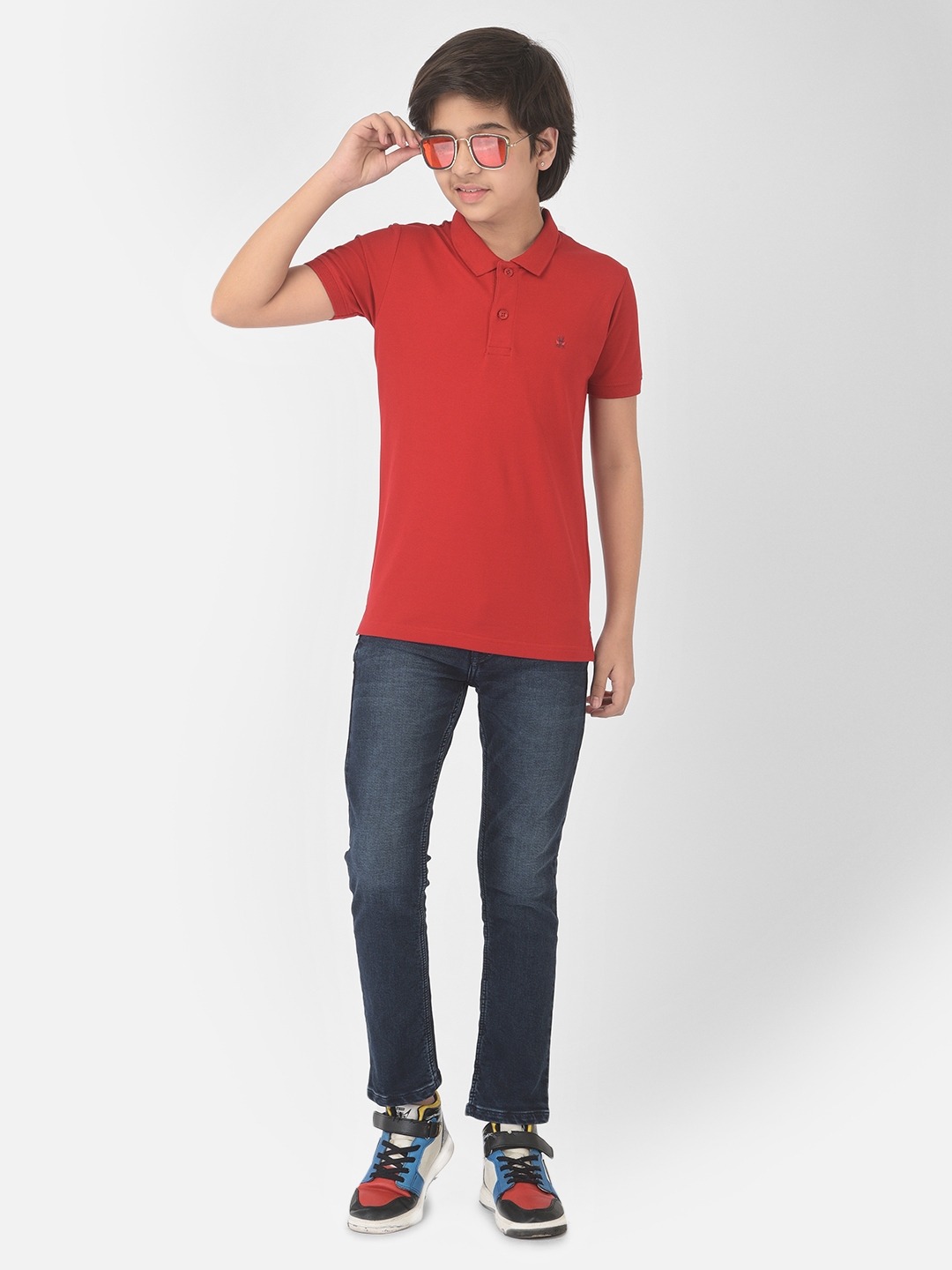 Crimsoune Club | Crimsoune Club Boy Red Solid Polo T-shirt 4