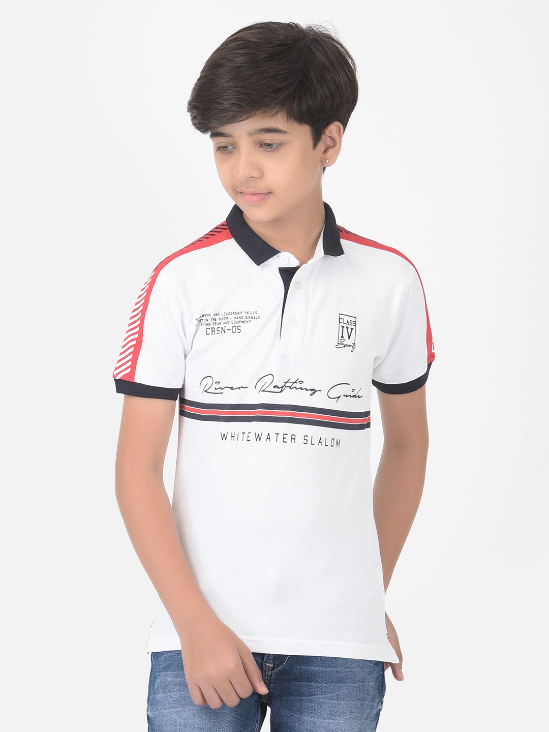 Crimsoune Club | Crimsoune Club Boy White Printed Polo T-shirt 0