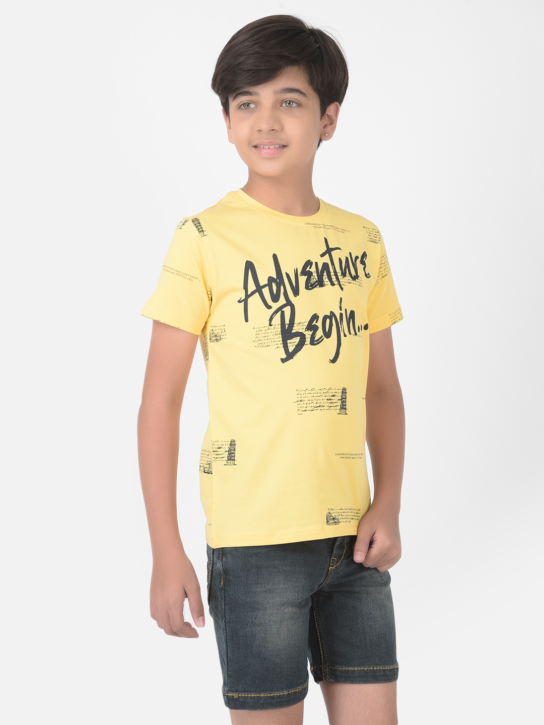 Crimsoune Club | Crimsoune Club Boy Yellow Printed Round Neck T-shirt 3