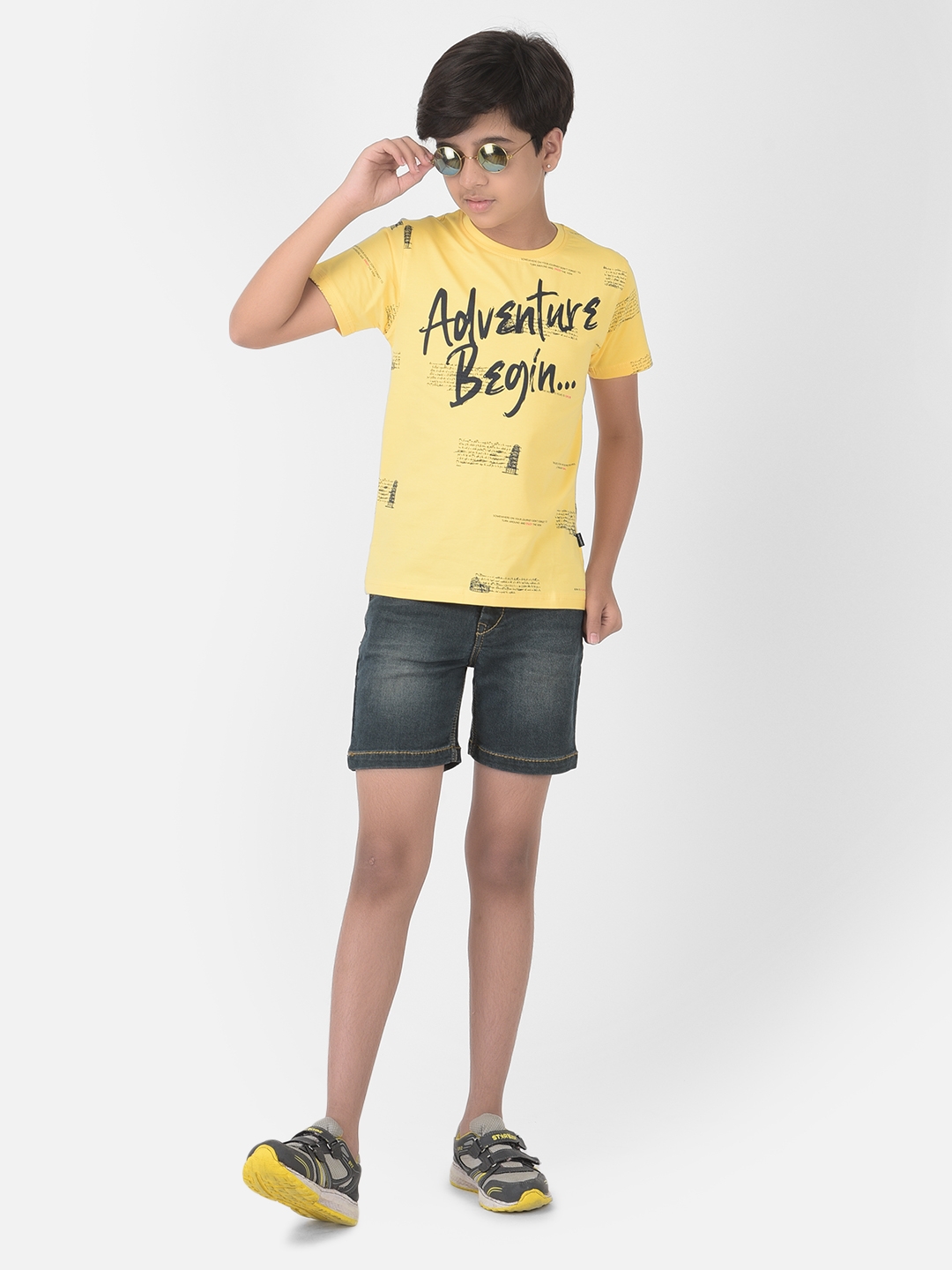 Crimsoune Club | Crimsoune Club Boy Yellow Printed Round Neck T-shirt 4