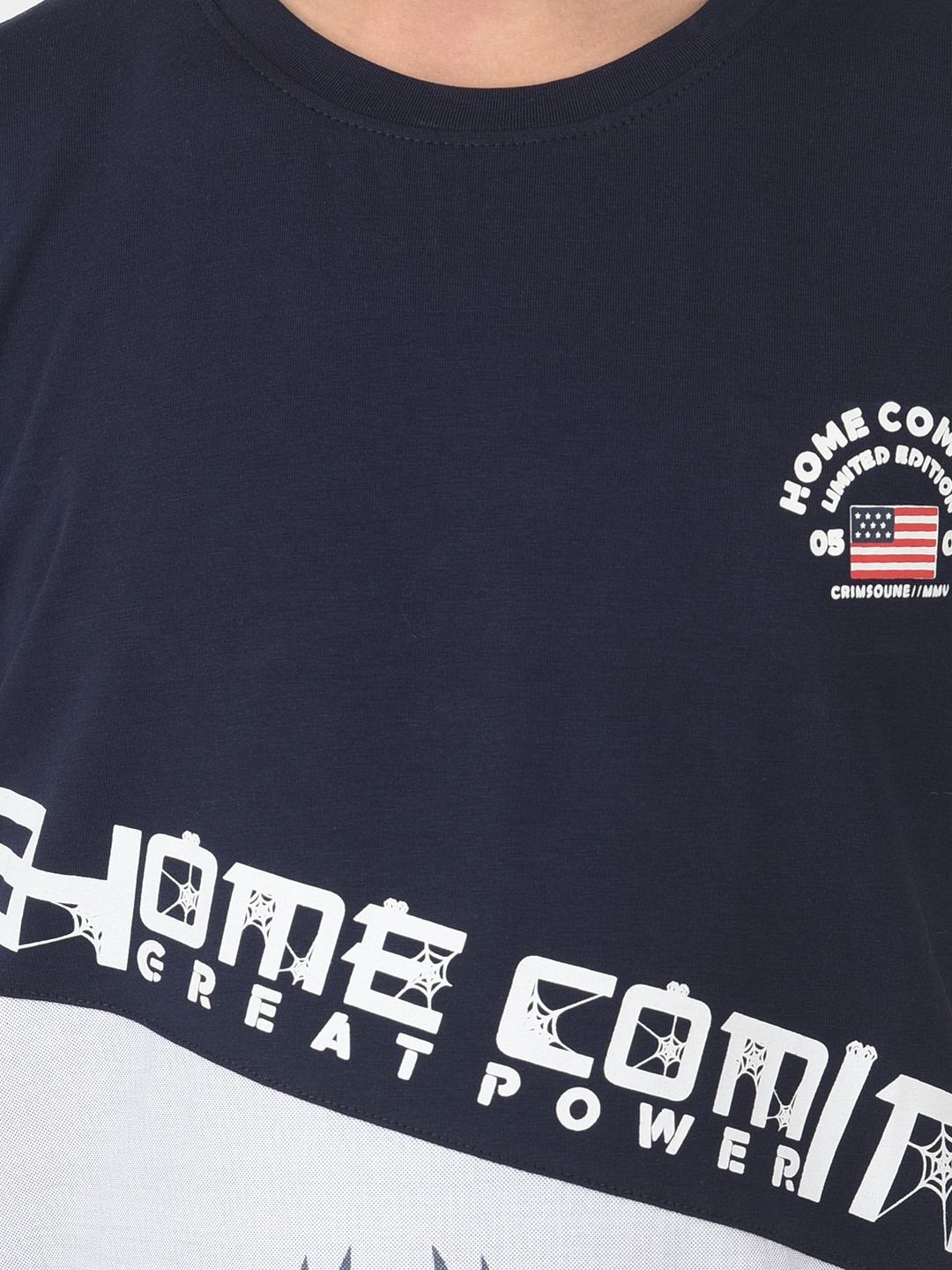 Crimsoune Club Boy Navy Blue Printed Round Neck T-shirt