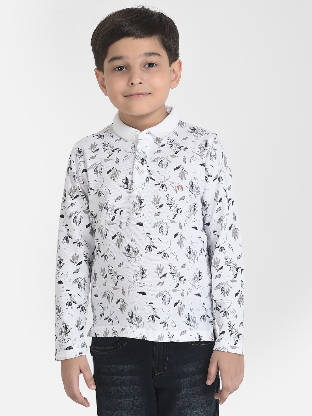 Crimsoune Club | Crimsoune Club Boy Long-Sleeves White Floral T-Shirt 0
