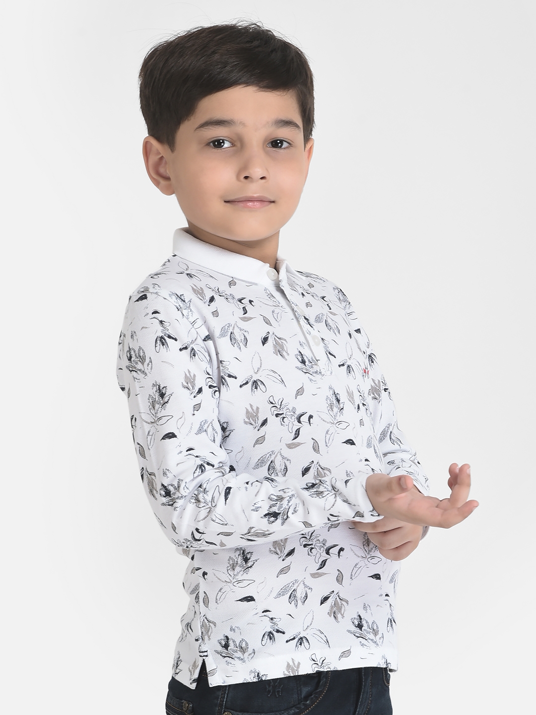 Crimsoune Club | Crimsoune Club Boy Long-Sleeves White Floral T-Shirt 2