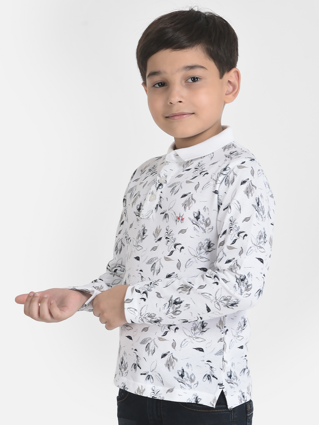 Crimsoune Club | Crimsoune Club Boy Long-Sleeves White Floral T-Shirt 3