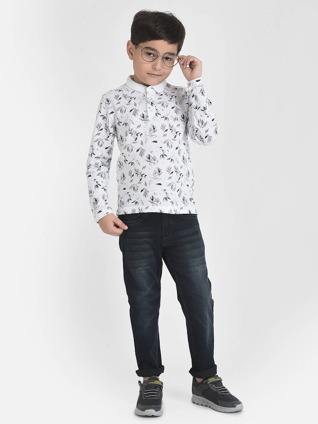 Crimsoune Club | Crimsoune Club Boy Long-Sleeves White Floral T-Shirt 4