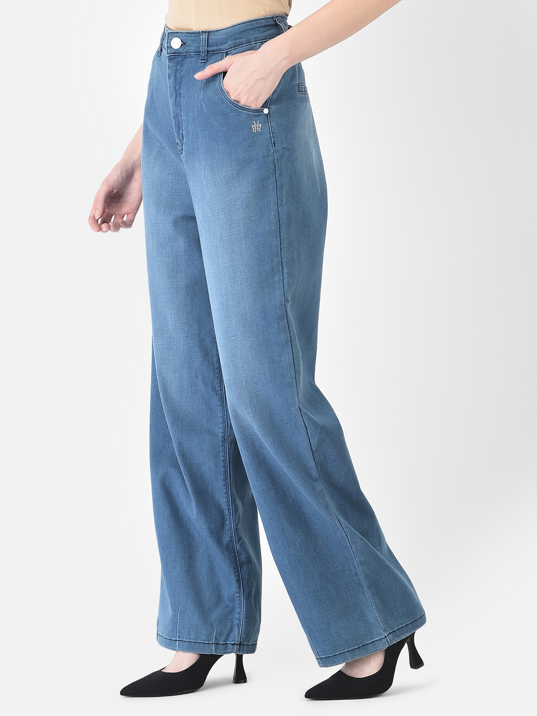 Crimsoune Club | Crimsoune Club Women Blue Wide Leg Jeans 2