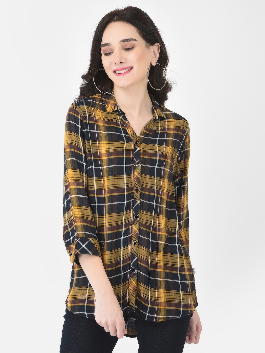 Crimsoune Club Women High Low Checked Shirt Crimsoune Club