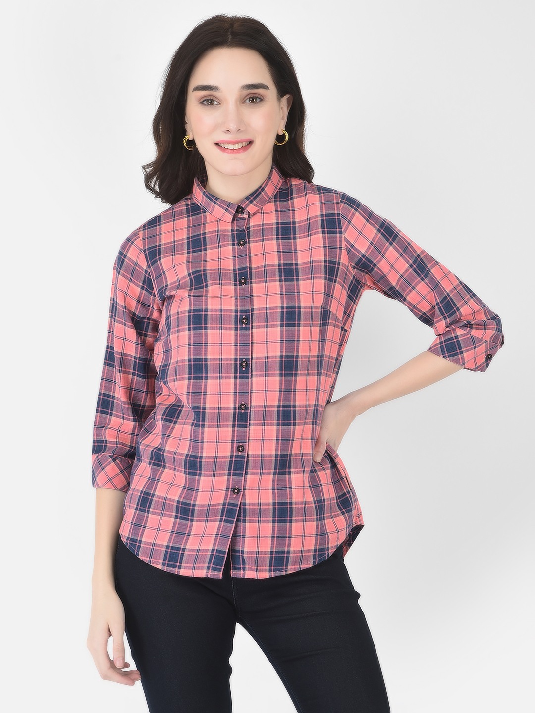 Crimsoune Club Women Pink Checked Shirt