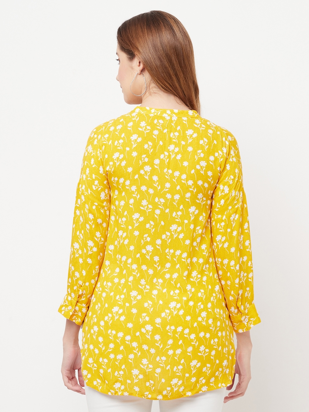 Crimsoune Club | Crimsoune Club Women Yellow Floral Printed V-Neck Shirt 1