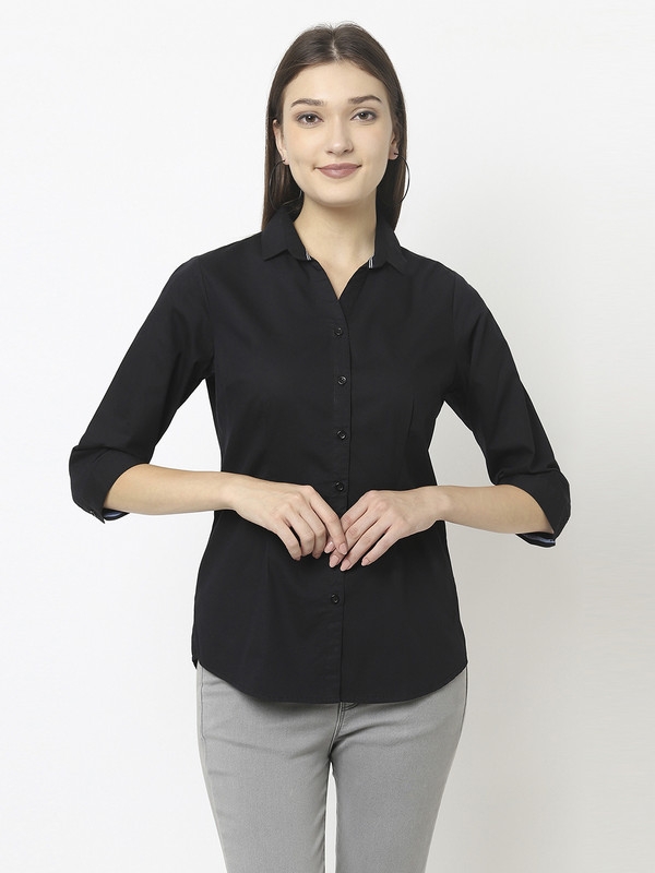 Crimsoune Club | Crimsoune Club Women Black Button-Down Shirt in Cotton Blend  0