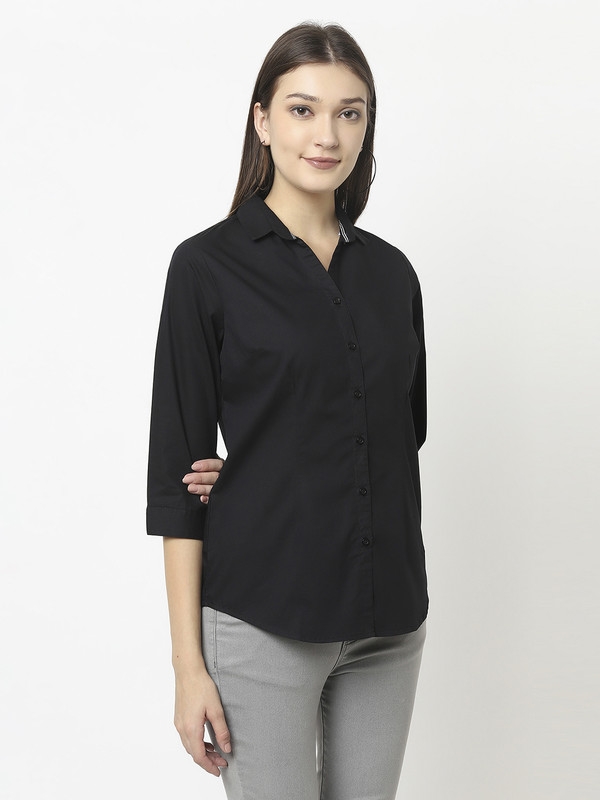 Crimsoune Club | Crimsoune Club Women Black Button-Down Shirt in Cotton Blend  2
