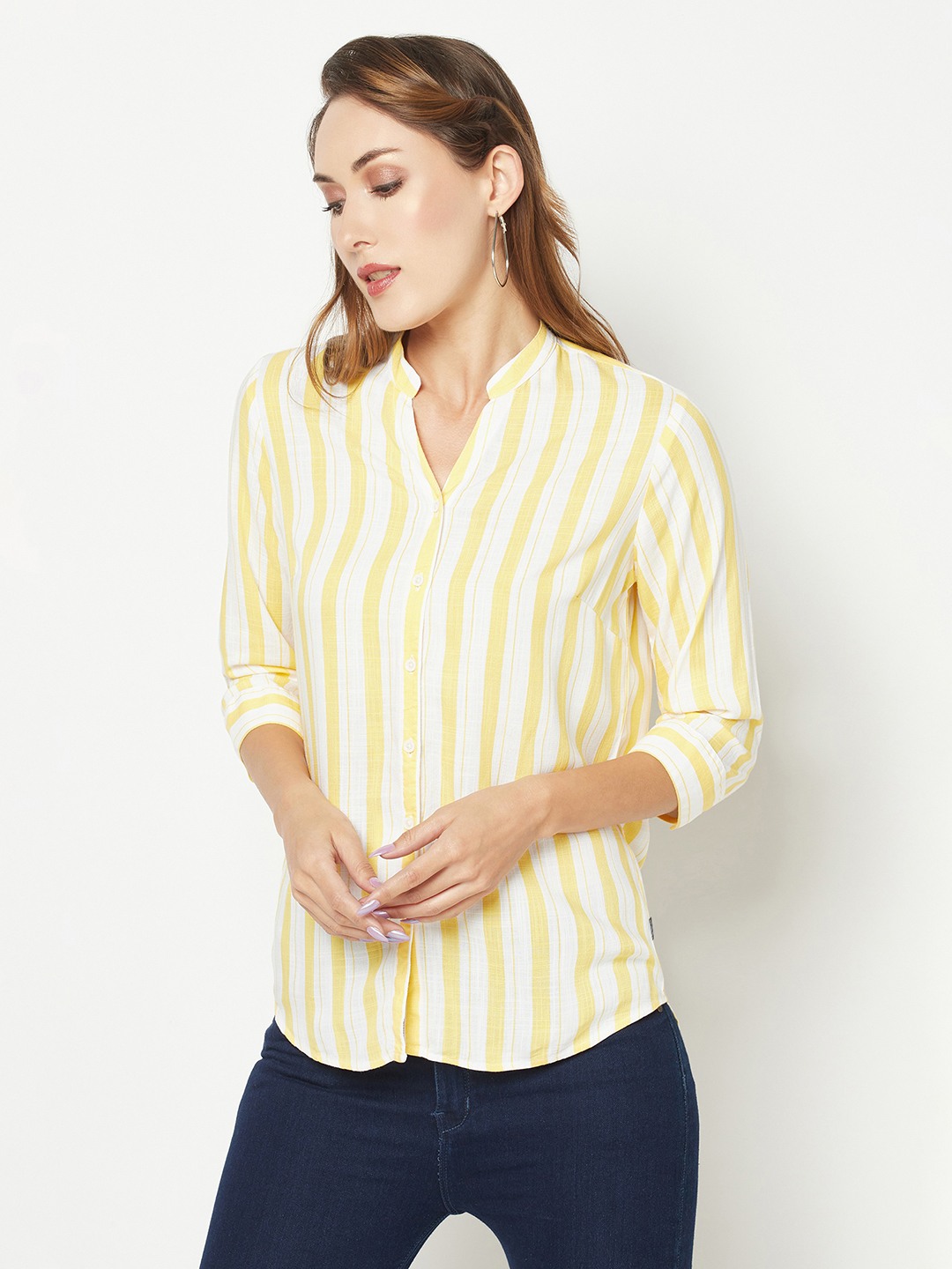 Crimsoune Club Women Yellow Striped Shirt