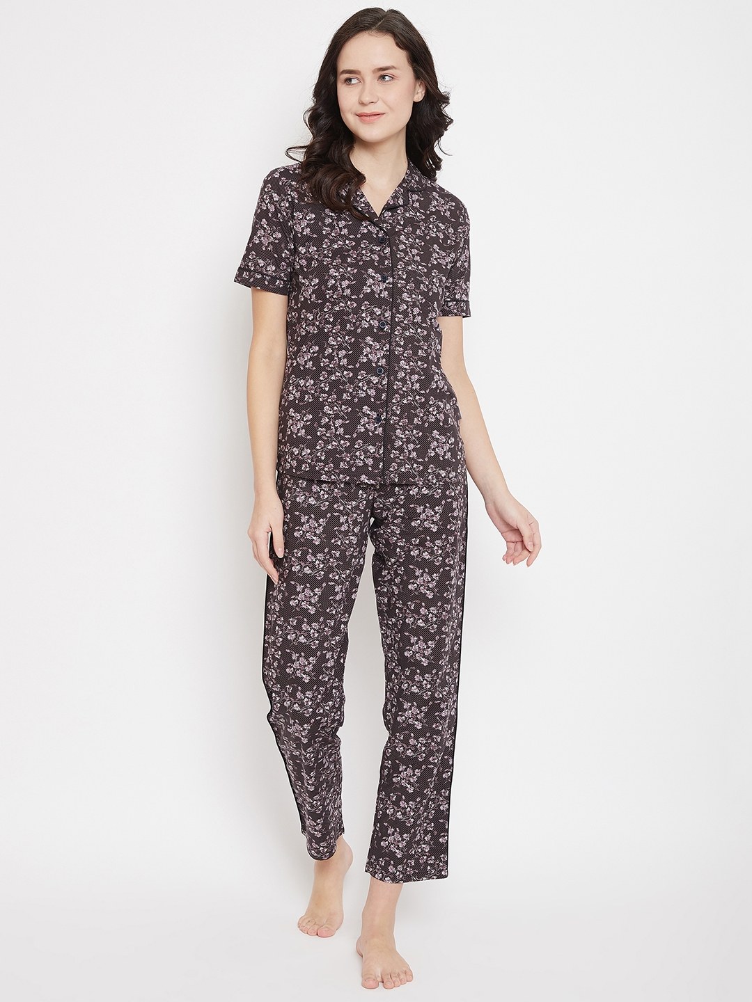 Crimsoune Club Brown Printed Womens Night Suit