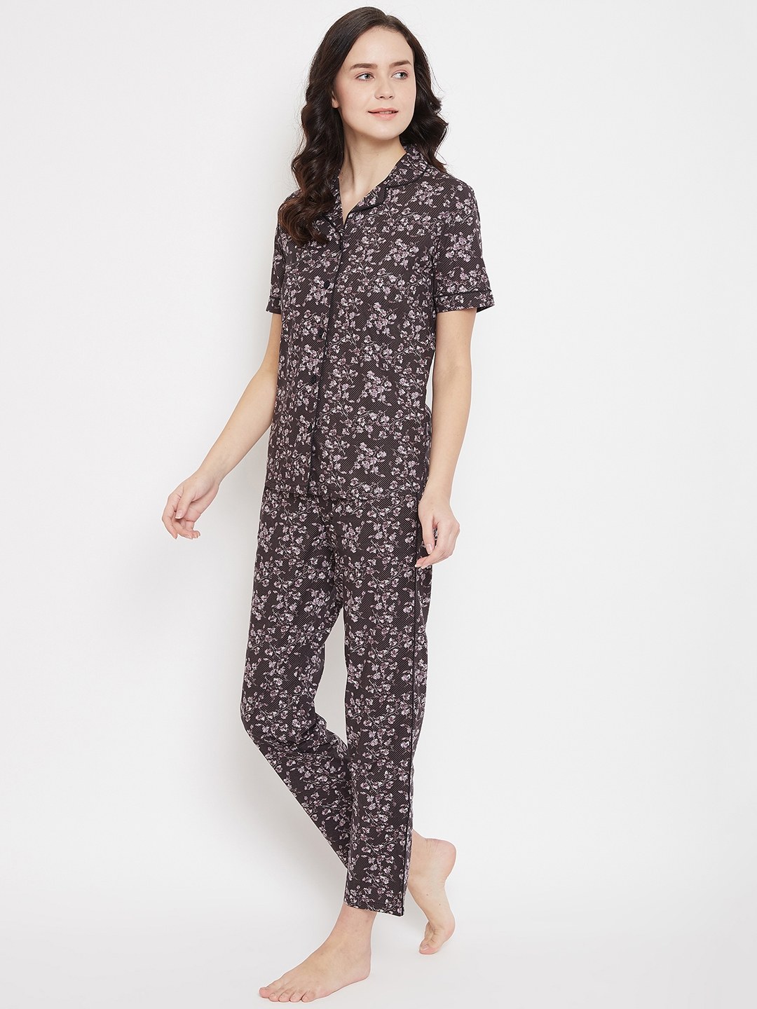 Crimsoune Club Brown Printed Womens Night Suit