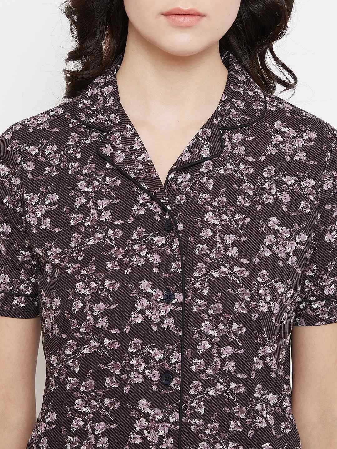 Crimsoune Club Brown Printed Womens Night Suit