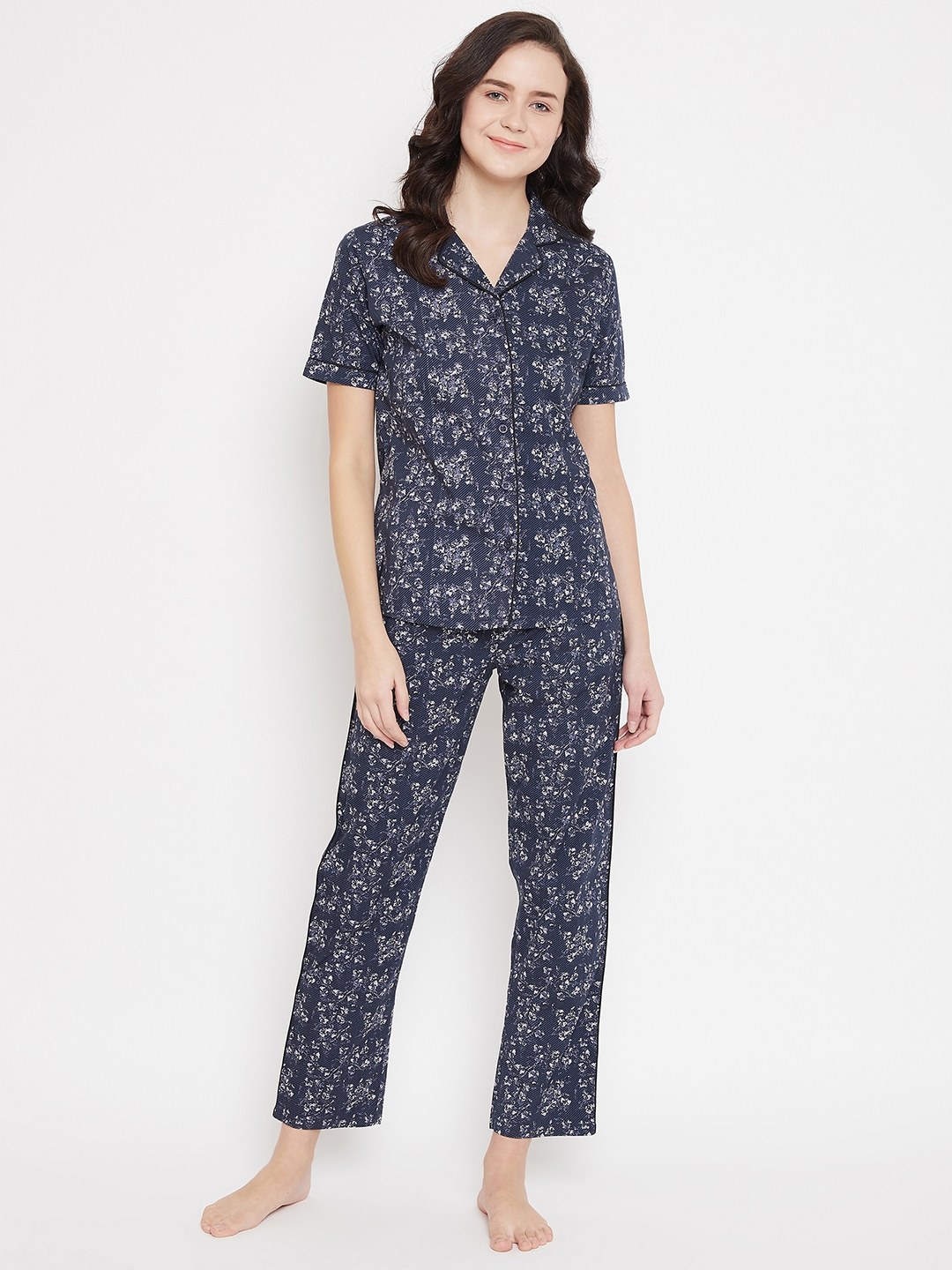 Crimsoune Club Navy Blue Printed Womens Night Suit