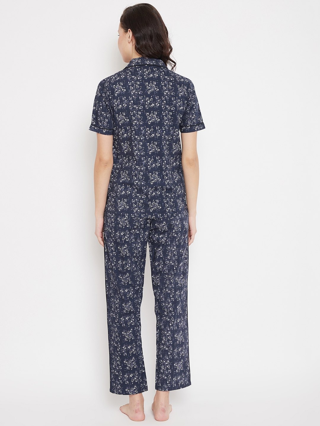 Crimsoune Club Navy Blue Printed Womens Night Suit