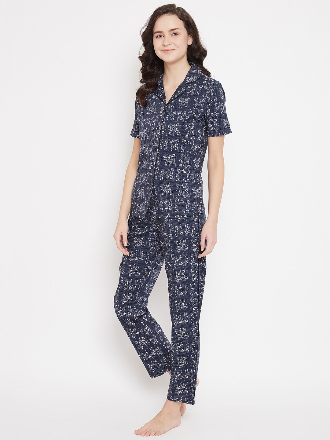 Crimsoune Club Navy Blue Printed Womens Night Suit