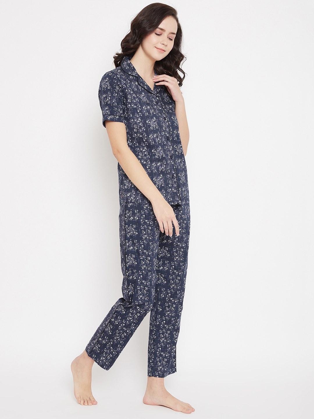 Crimsoune Club Navy Blue Printed Womens Night Suit